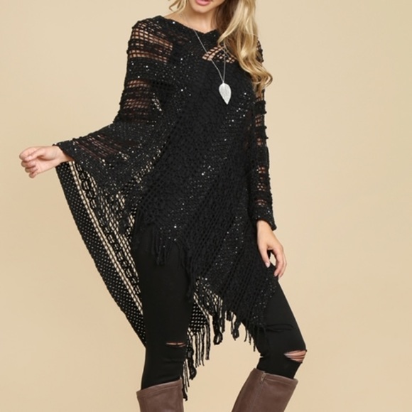 Other - Black Knit Poncho